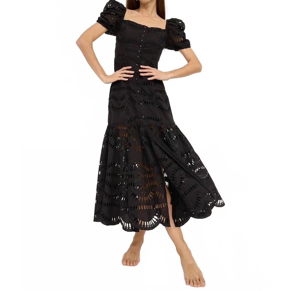 NEW RAISONNEL eyelet midi dress in black